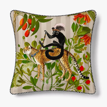 Load image into Gallery viewer, Decorative cushion with monkey on cheetah design against a floral background
