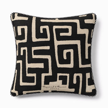 Load image into Gallery viewer, Decorative cushion with black and beige geometric pattern on a white background

