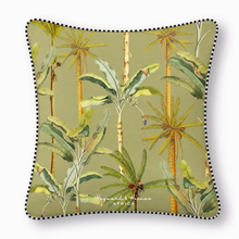 Load image into Gallery viewer, Decorative pillow with tropical plant design on a green background
