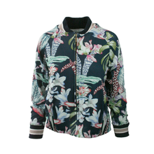 Load image into Gallery viewer, Floral print bomber jacket with zip and cuffed sleeves
