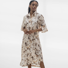 Load image into Gallery viewer, Jo Champ Slit Sleeve Linen Dress - Floral Cream &amp; Beige Linen

