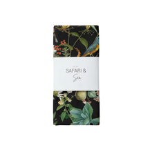 Load image into Gallery viewer, Botanical-print Tea Towel with 'Safari &amp; Sea' branding on a white background
