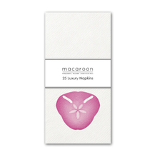 Load image into Gallery viewer, Pack of 25 luxury napkins with a pink pansy shell design on a white background
