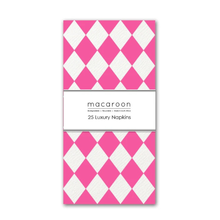 Load image into Gallery viewer, Pack of 25 luxury napkins with pink and white diamond pattern on a white background
