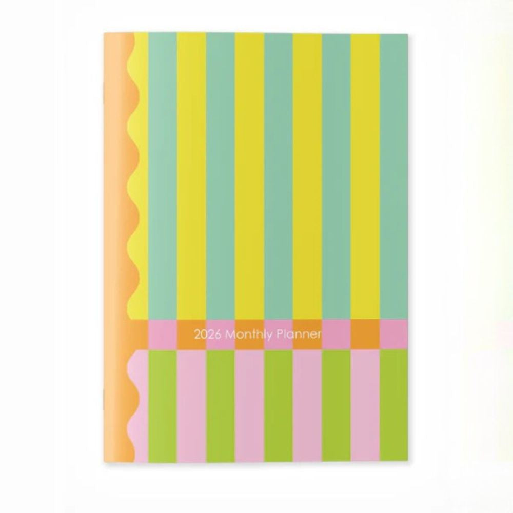 2024 monthly planner with colorful striped design on a white background