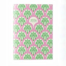 Load image into Gallery viewer, 2026 calendar with palm tree pattern on a pink background
