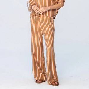 Signature Sydney Wide Leg Cargo Pants  - Camel & White Stripe