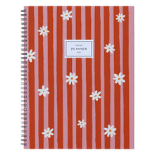 Load image into Gallery viewer, Teacher Planner with red and pink striped cover and white flowers, labeled &#39;Teacher Planner&#39;.
