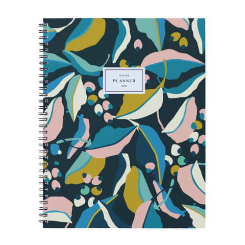 Teacher Planner with colourful abstract leaf pattern on a white background