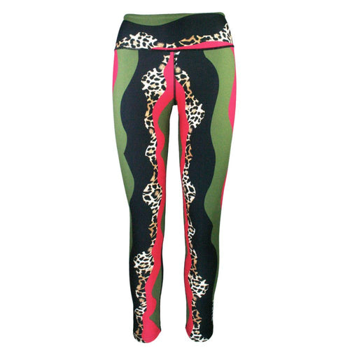 Leggings with colorful pattern & leopard print on a white background