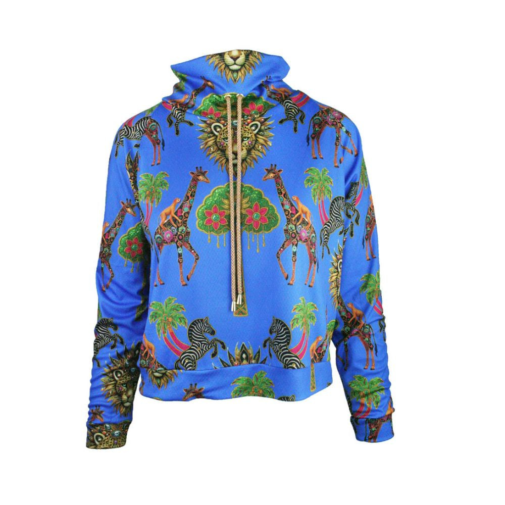 Colorful hoodie with animal pattern on a white background