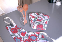 Load image into Gallery viewer, A Love Supreme Double Oven Gloves - Protea Red on White

