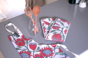 A Love Supreme Double Oven Gloves - Protea Red on White
