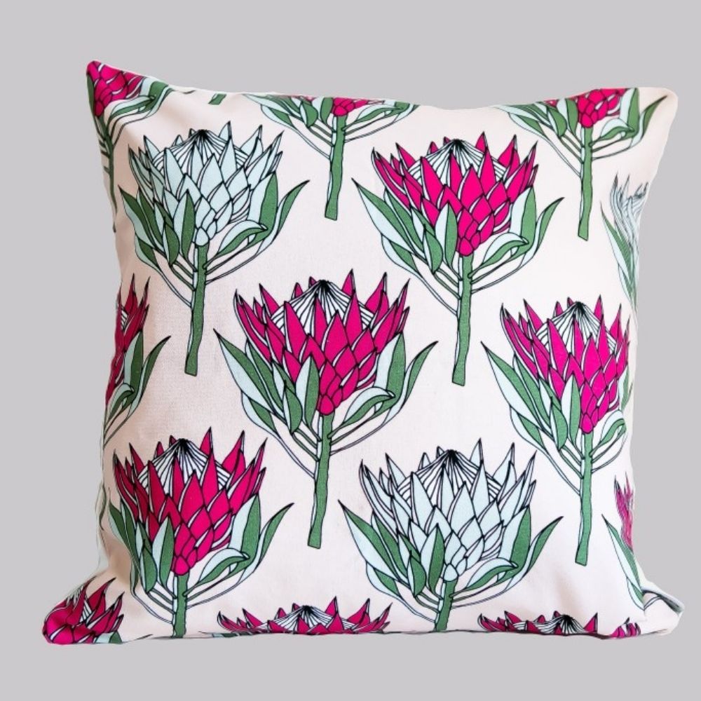 A Love Supreme Cushion Cover - king protea pink on white