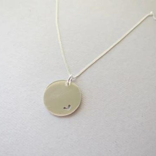 Sterling Silver bauble Pendant with Cut-out Heart on Silver Chain