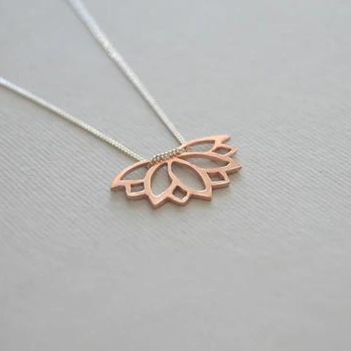 Copper Lotus Flower Pendant on Silver Chain