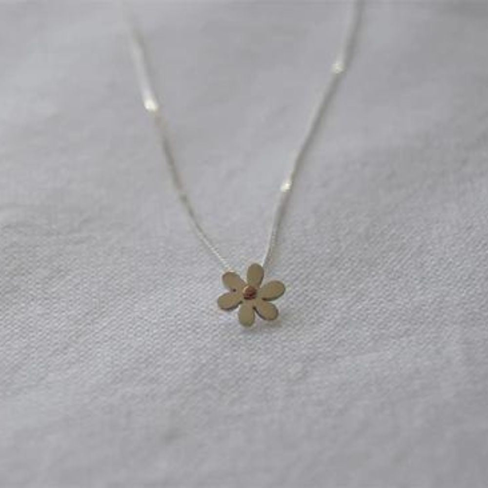 Sterling Silver Blossom Flower Pendant with Copper Detail on Silver Chain