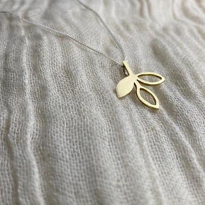 Brass Small Leaves Pendant on Silver Chain