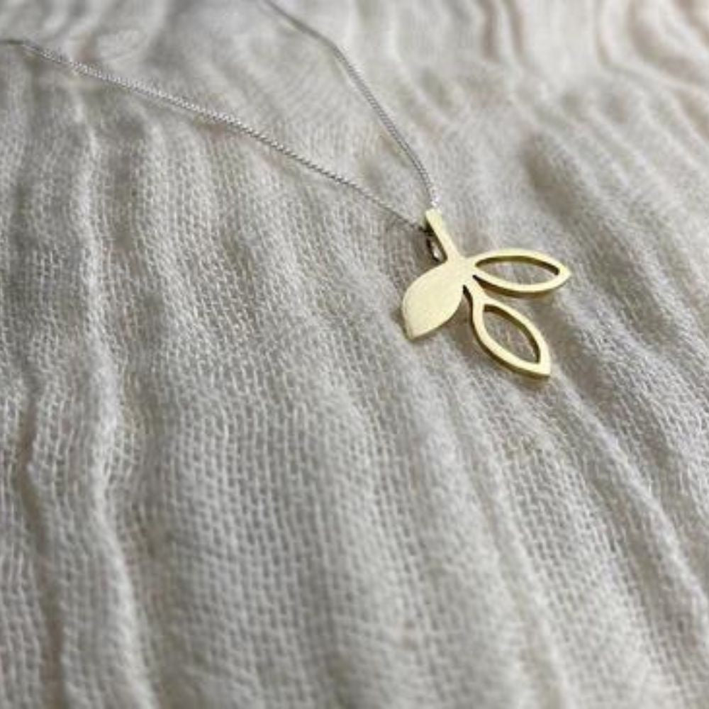 Brass Small Leaves Pendant on Silver Chain