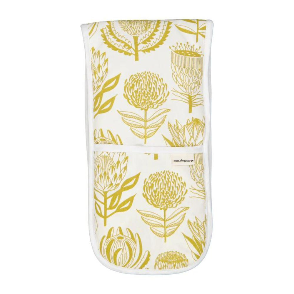 A Love Supreme Double Oven Gloves - Floral Kingdom Ochre on White