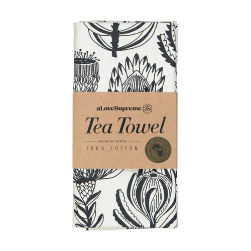 A Love Supreme Tea Towel Floral Kingdom - Grey on white