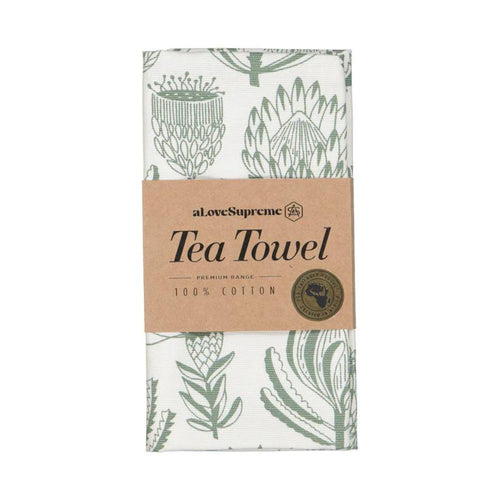 A Love Supreme Tea Towel Floral Kingdom - Sage on White