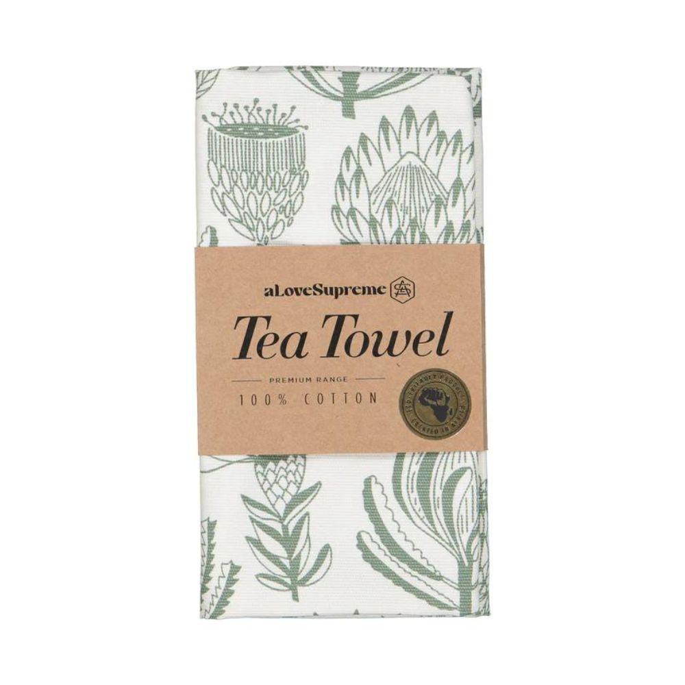 A Love Supreme Tea Towel Floral Kingdom - Sage on White