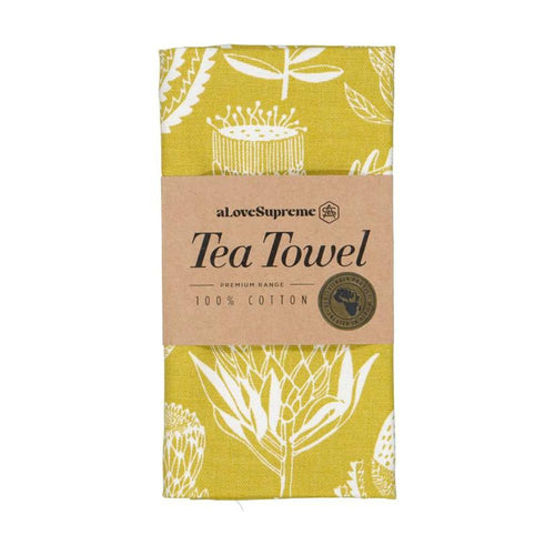 A Love Supreme Tea Towel Floral Kingdom White on Ochre