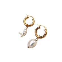Load image into Gallery viewer, YJ Amy Hoop with Pearl - Gold
