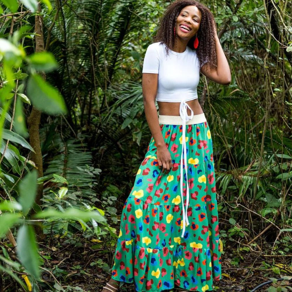 Green leopard clearance skirt