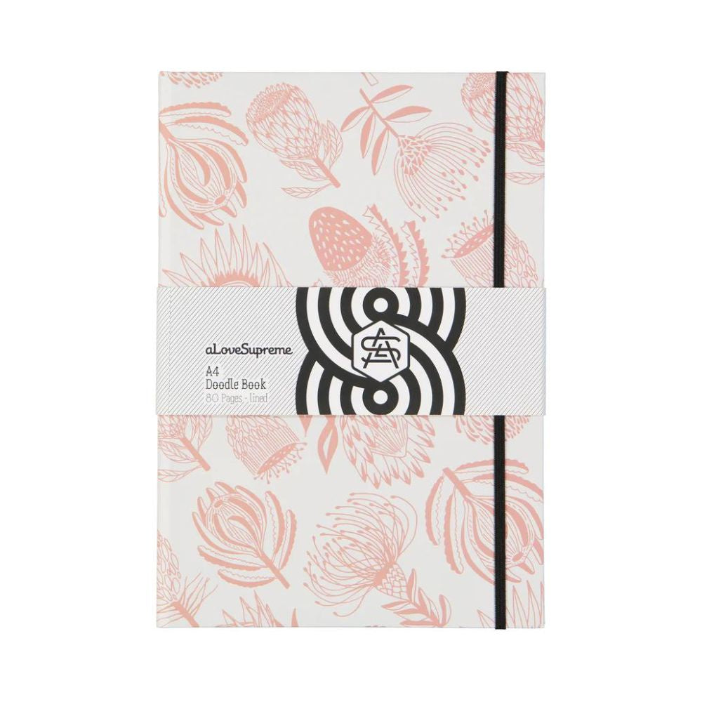 A Love Supreme A4 Lined Book - Floral Kingdom - Pink on White