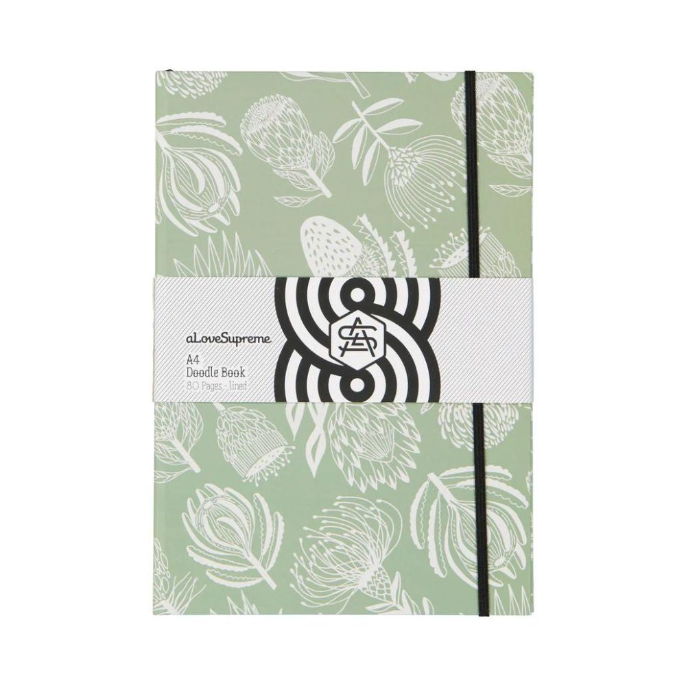 A Love Supreme A4 Lined Books Floral Kingdom - White on Sage