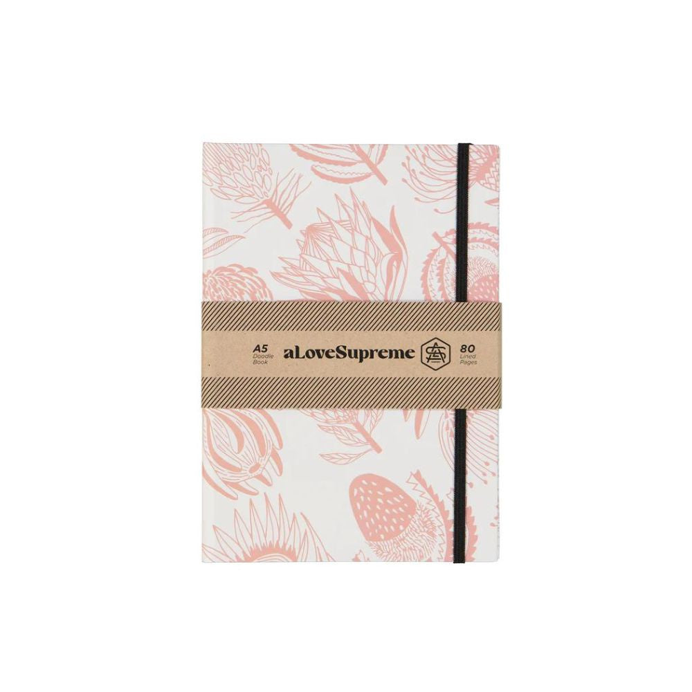 A Love Supreme A5 Lined Books Floral Kingdom - Pink on White