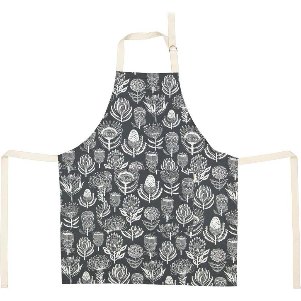 A Love Supreme Apron with Pocket - Floral Kingdom White on Grey