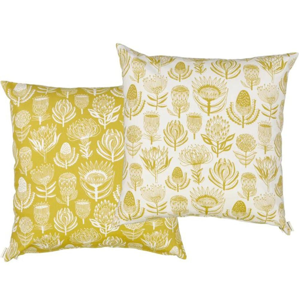 A Love Supreme Cushion Cover 50x50 -  Floral Kingdom Ochre on White