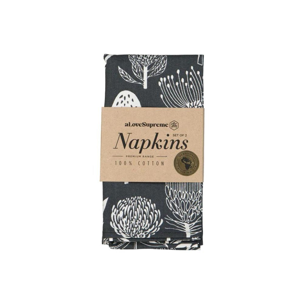 A Love Supreme Napkins  - Floral Kingdom White on Grey