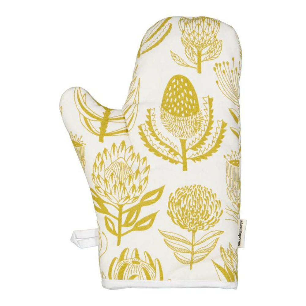A Love Supreme Single Oven Gloves - Floral Kingdom Ochre on White