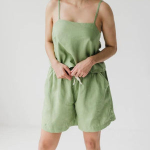 Janni & George Midi Linen Shorts - Moss