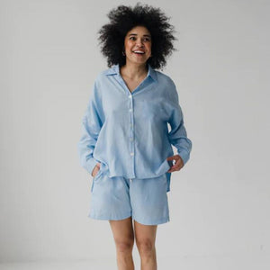 Janni & George Midi  Linen Shorts  - Sky Blue