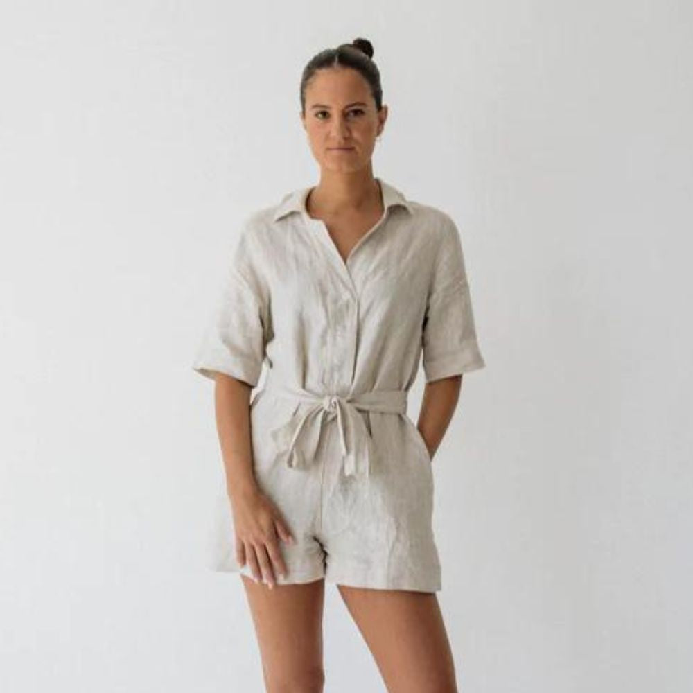 Janni & George New Playsuit with Tie  - Stone