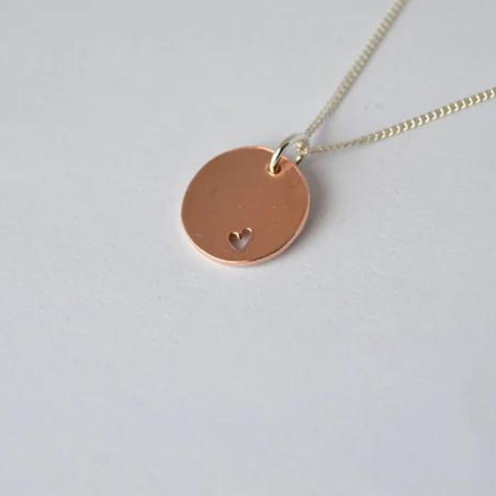 Liwo Copper Bauble Pendant with Cut-out Heart on Silver Chain
