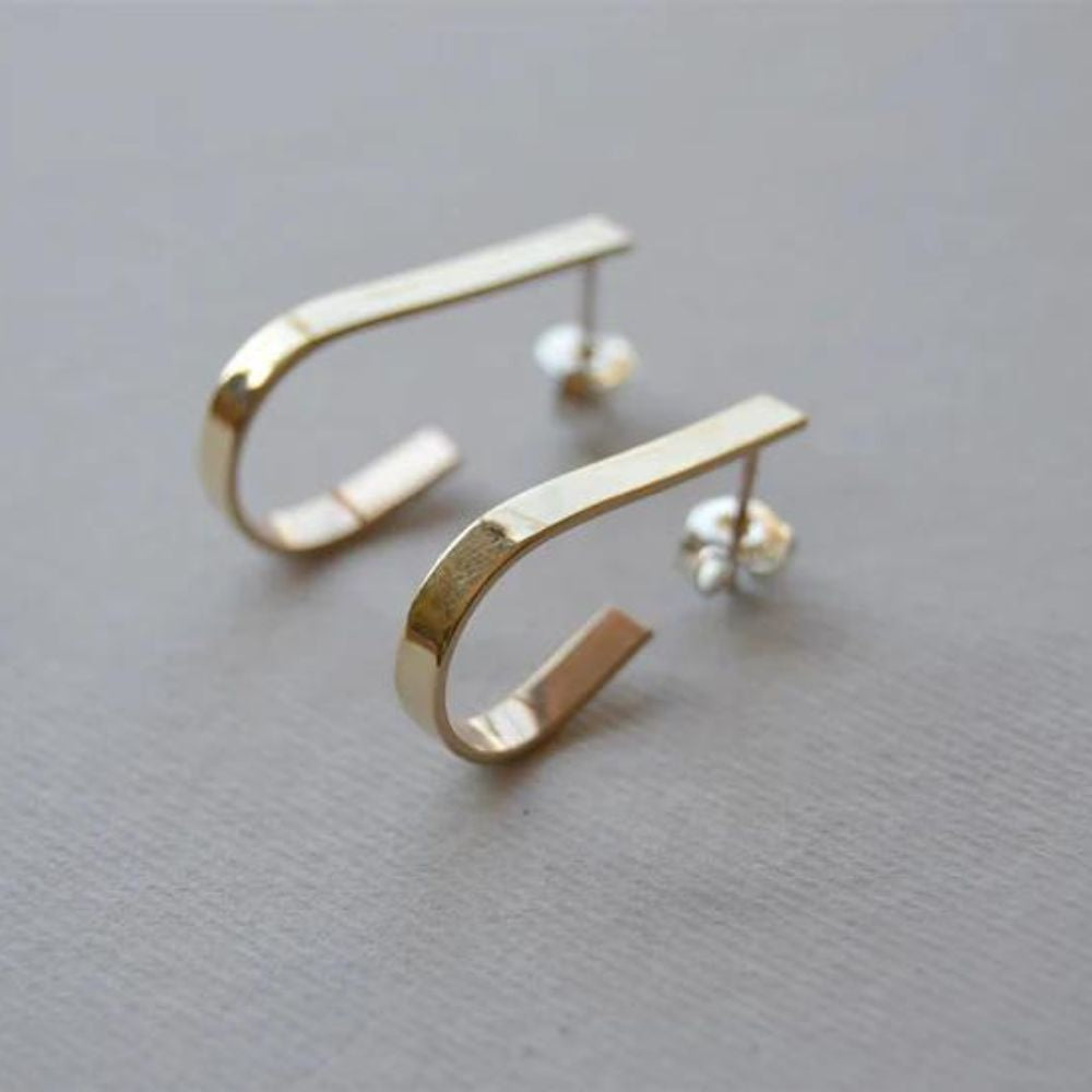 Liwo Brass Teardrop Hoop Stud Earrings with Sterling Silver Posts