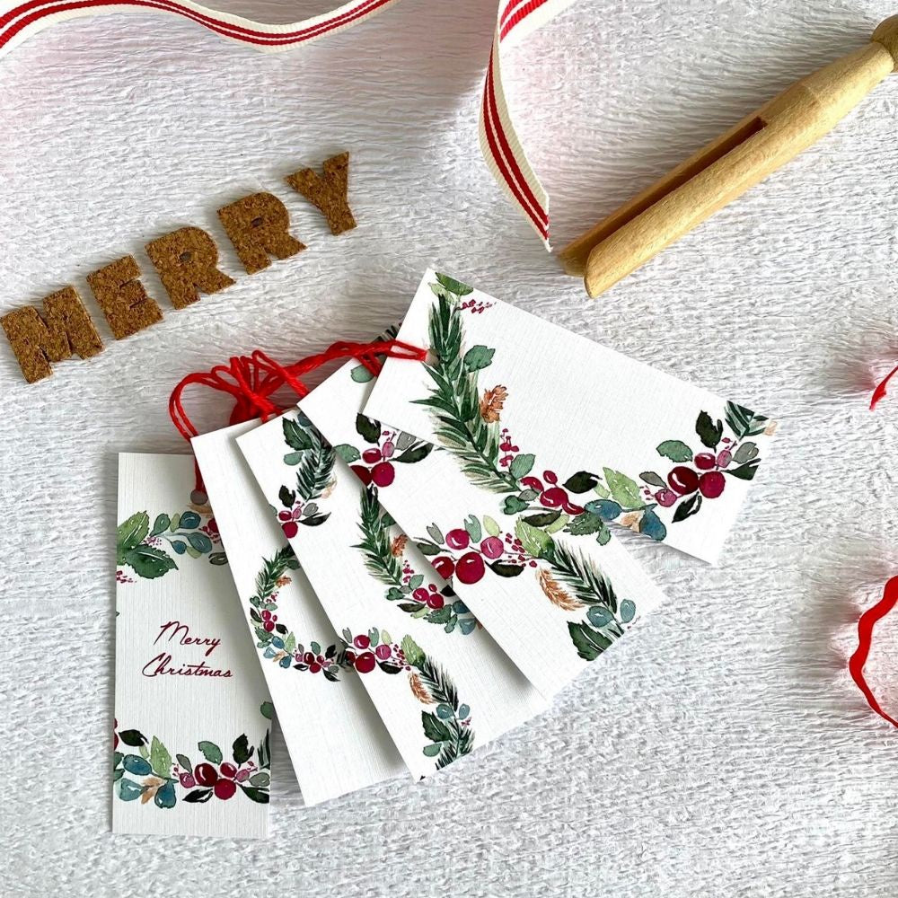 Moon & Brush Gift Tag Set - Christmas Wreath