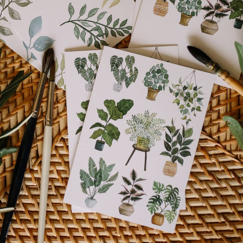 Moon & Brush Greeting Card Set - Houseplant