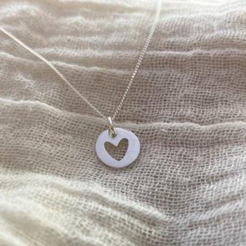 Sterling Silver Heart Disc #1 Pendant on Silver Chain