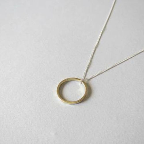 Brass Small Wire Circle Pendant on Silver Chain